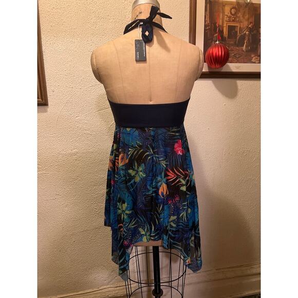 Blue Halter V-neck Tankini Flowing Swimdress Top NWT Size M - Picture 4 of 8